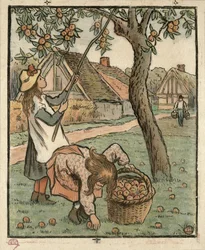 Lucien Pissarro（1863-1944）によって彫刻された &39;Travaux des Champs&39;からリンゴを集め、1893年にロンドンで出版